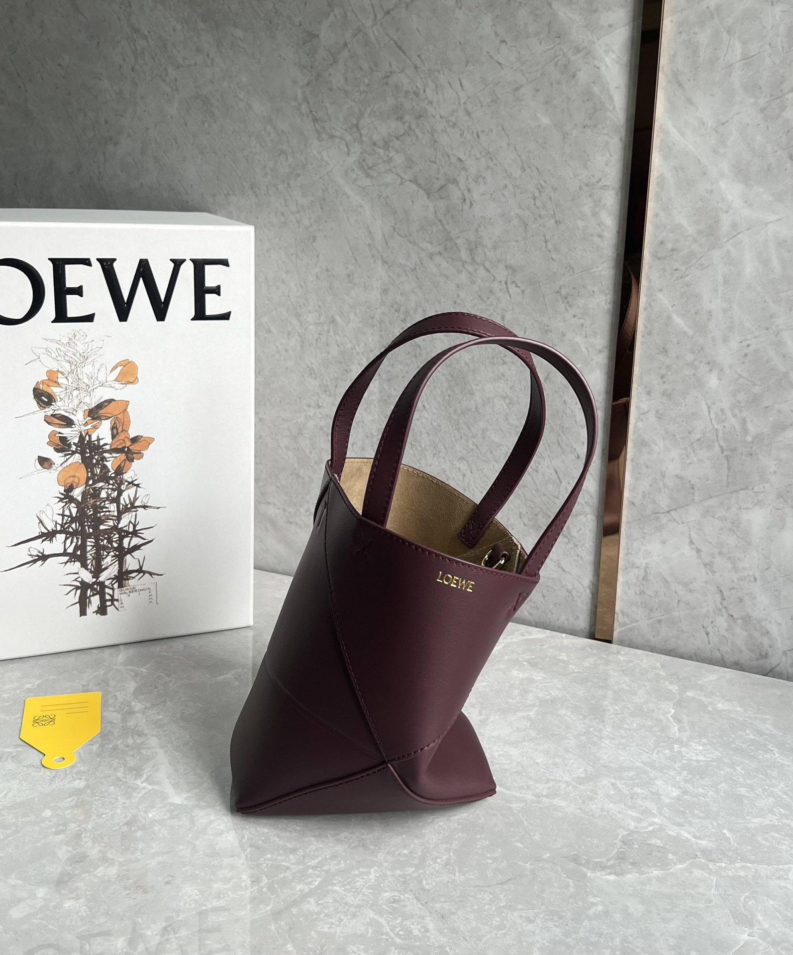 Loewe Mini Puzzle Fold Tote in Shiny Calfskin Dark Purple